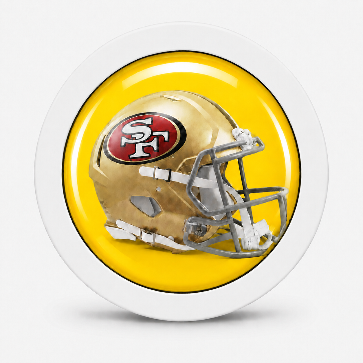 Rodela badge with a gold football helmet on a yellow background