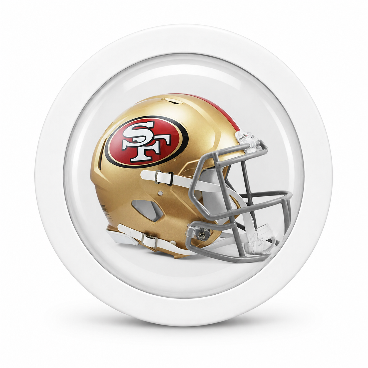 Rodela badge with a gold football helmet on a white background