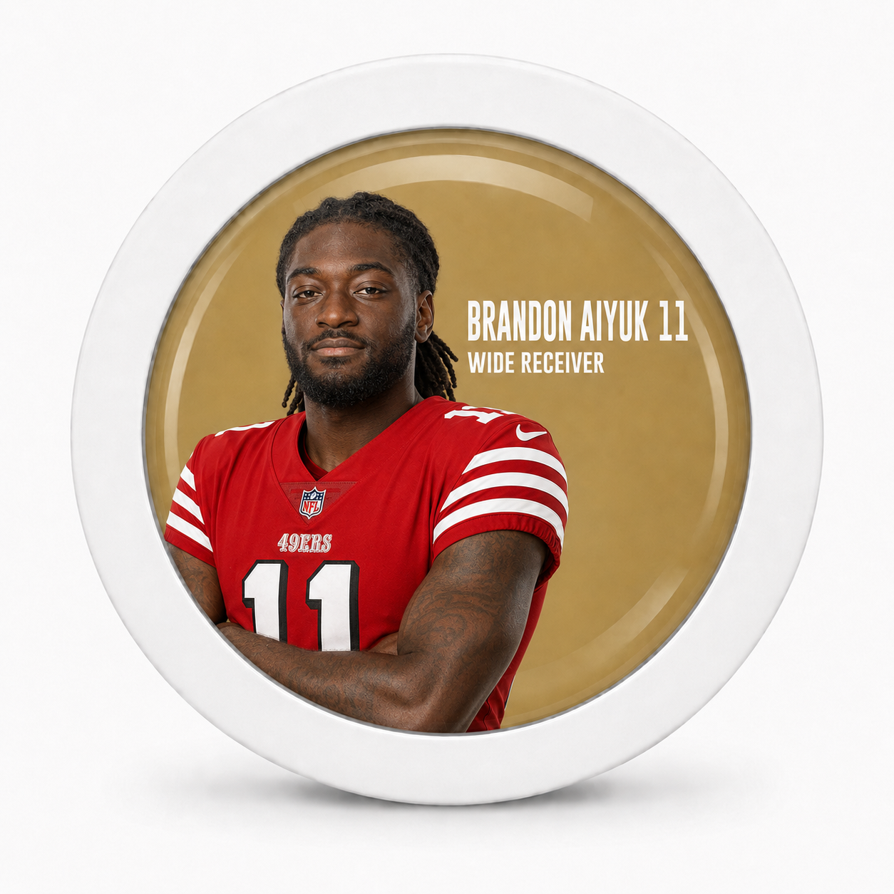 Brandon Aiyuk 11 Rodela badge, Wide Receiver edition on 49ers Gold