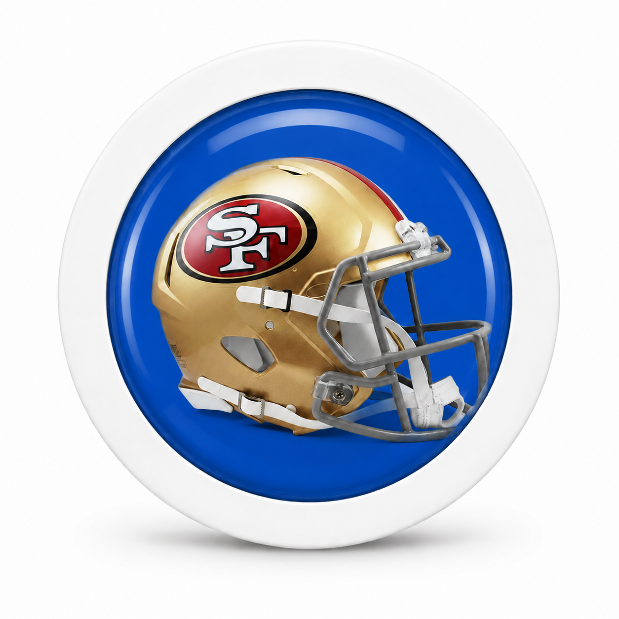 Rodela badge with a gold football helmet on a blue background