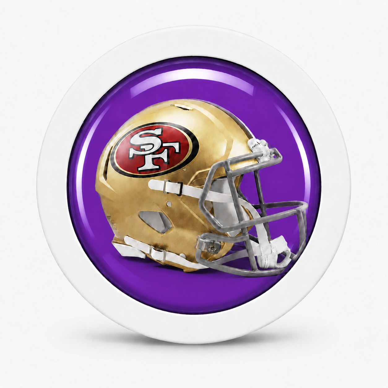 Rodela badge with a gold football helmet on a purple background