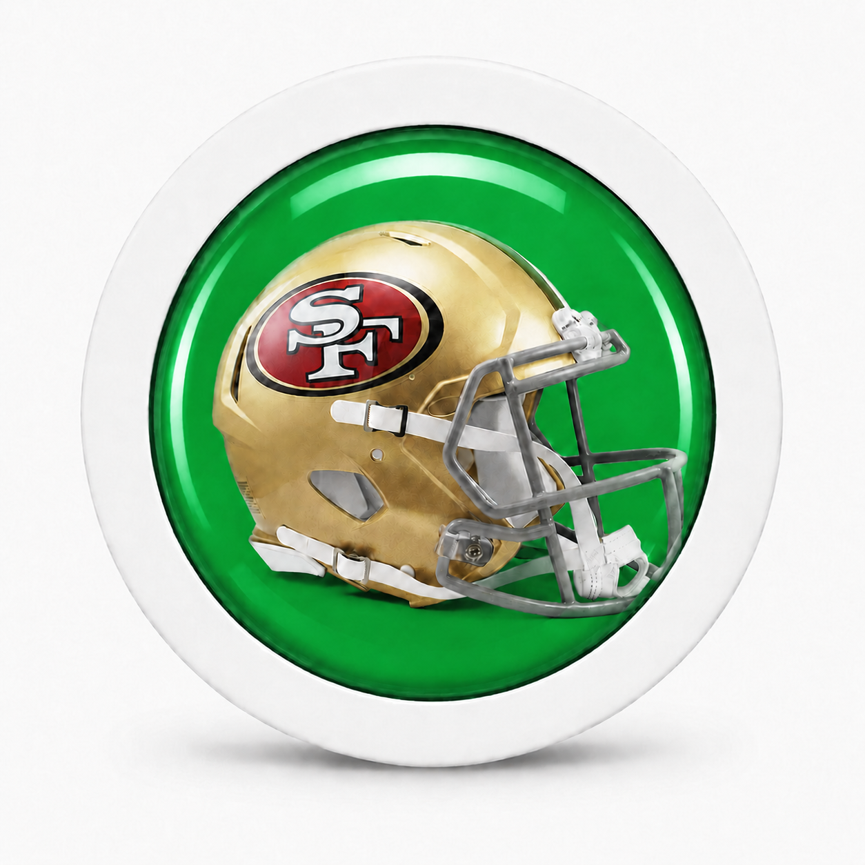 Rodela badge with a gold football helmet on a green background