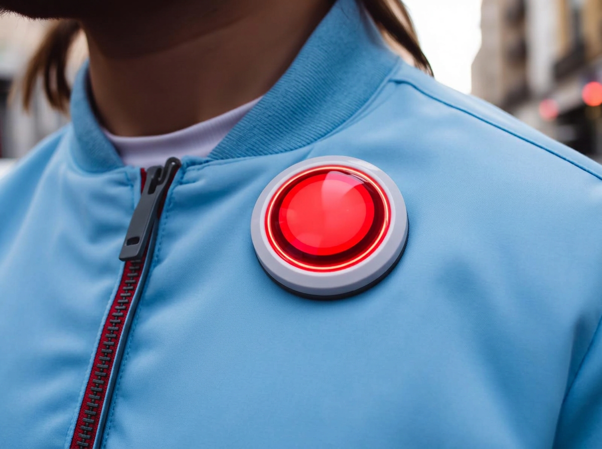 Red Rodela attached to a fan's shirt at a stadium
